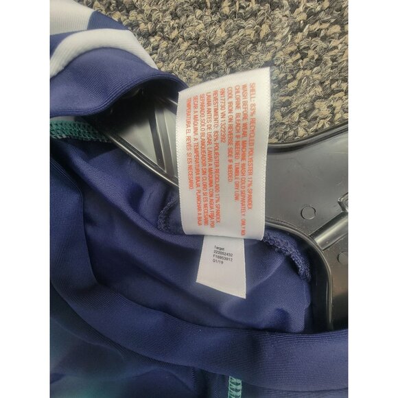 Cat & Jack Kids Blue Rash Guard Shirt SEA SUN SAND Print Striped Sleeves XL (14/ - Picture 3 of 4